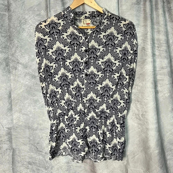 Bench Dolman Sleeve Elastic Waist Peplum Blue & White Toile Blouse - Medium - Picture 5 of 7